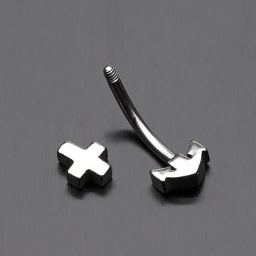 Detail View 1 of Classic Anchor Curved Barbell Eyebrow Ring-Steel